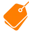 An orange price tag icon, symbolizing pricing, discounts, or product labels.